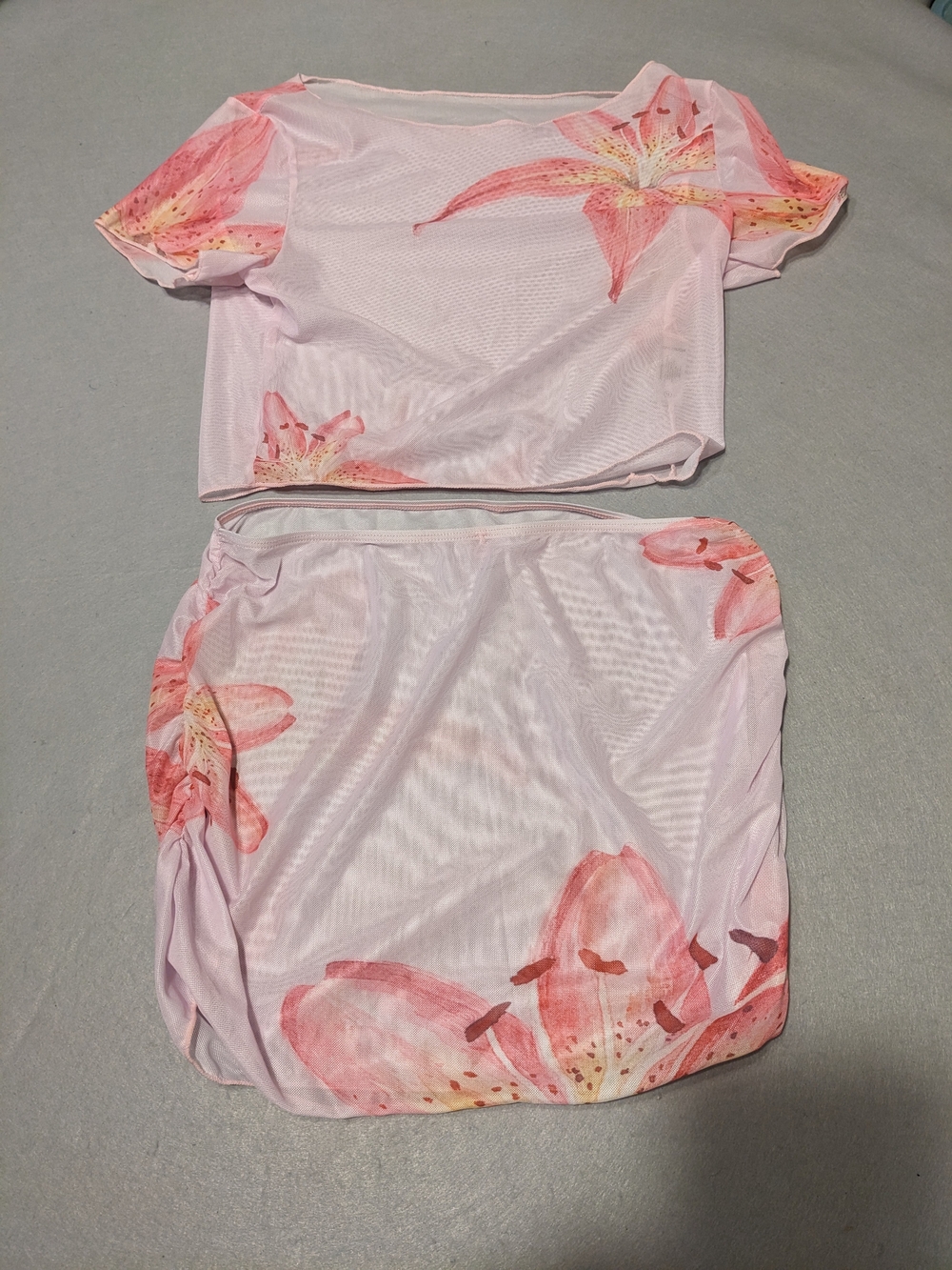 Fashion Nova Pink Floral Mesh Swim Coverup Set